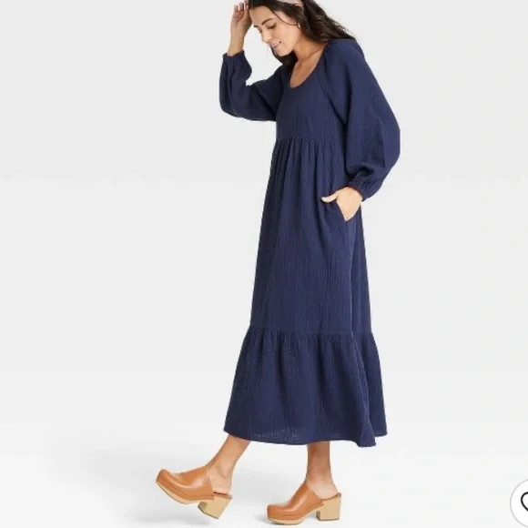 (L)- Universal Thread Women's Balloon Long Sleeve Dress - Picture 13 of 13